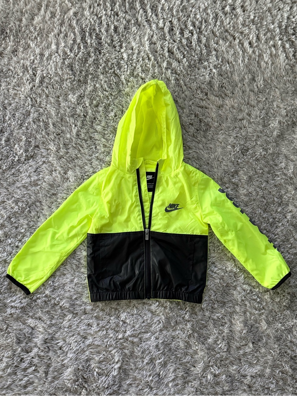NWOT Nike Kids Neon Yellow and Black Hooded Rain Jacket